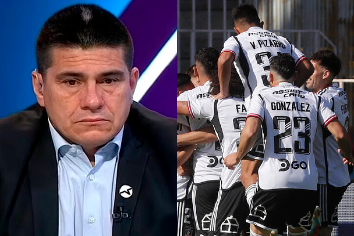 Primer plano al rostro de Marcelo Vega preocupado, mientras que en el sector derecho aparecen los futbolistas de Colo-Colo celebrando un gol durante la temporada 2023.