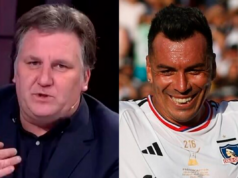 Primer plano al rostro serio de Luka Tudor y la cara sonriente de Esteban Paredes, ex futbolistas de Colo-Colo en diferentes épocas.