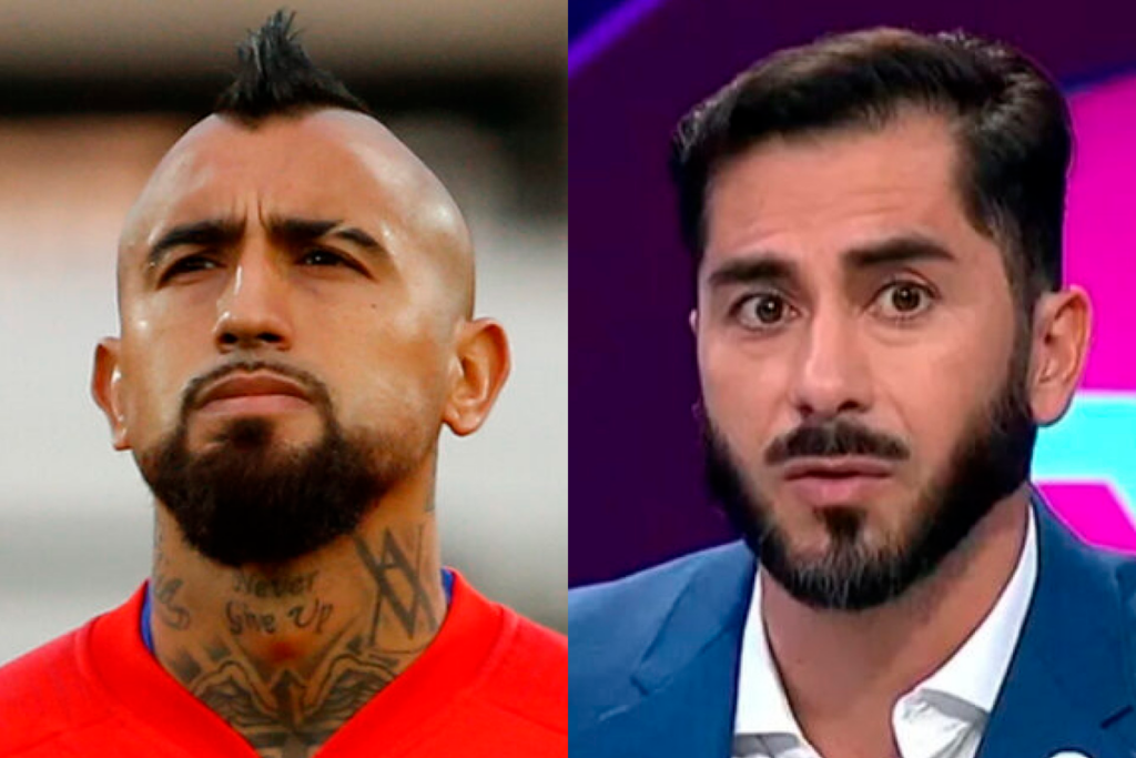 Primer plano al rostro de Arturo Vidal y Johnny Herrera, actual jugador de la Selección Chilena y panelista deportivo, respectivamente.