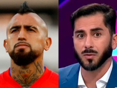 Primer plano al rostro de Arturo Vidal y Johnny Herrera, actual jugador de la Selección Chilena y panelista deportivo, respectivamente.