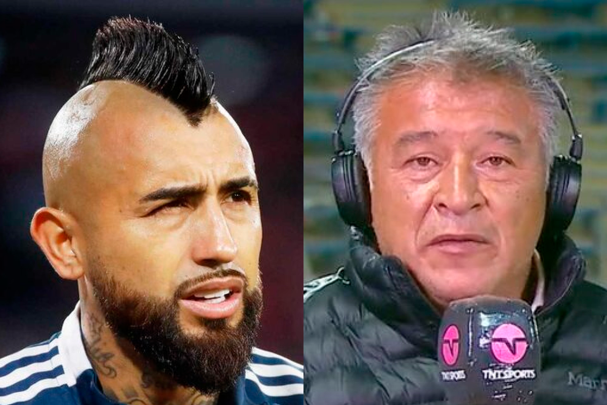 Primer plano al rostro de Arturo Vidal y Claudio Borghi, actual futbolista del Athletico Paranaense y comentarista deportivo, respectivamente.