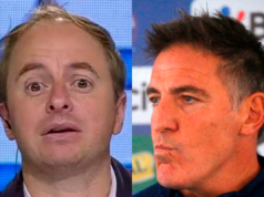 Primer plano al rostro de Coke Hevia y Eduardo Berizzo, actual periodista deportivo y entrenador de la Selección Chilena, respectivamente..