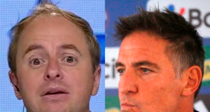 Primer plano al rostro de Coke Hevia y Eduardo Berizzo, actual periodista deportivo y entrenador de la Selección Chilena, respectivamente..