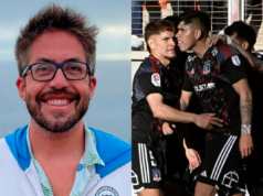 Jorge 'Pelotazo' Gómez sonríe ante las cámaras, mientras que en el sector derecho aparecen los futbolistas de Colo-Colo durante la temporada 2023.