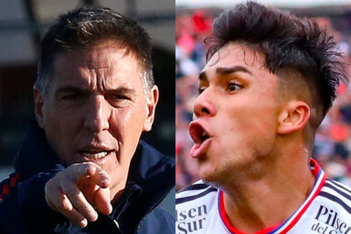 Eduardo Berizzo apuntando con su dedo, mientras que a mano derecho aparece el futbolista de Colo-Colo Damián Pizarro bastante eufórico.