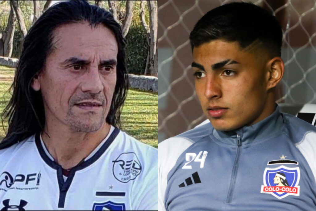 Gabriel Mendoza y Jordhy Thompson serios con indumentaria de Colo-Colo.