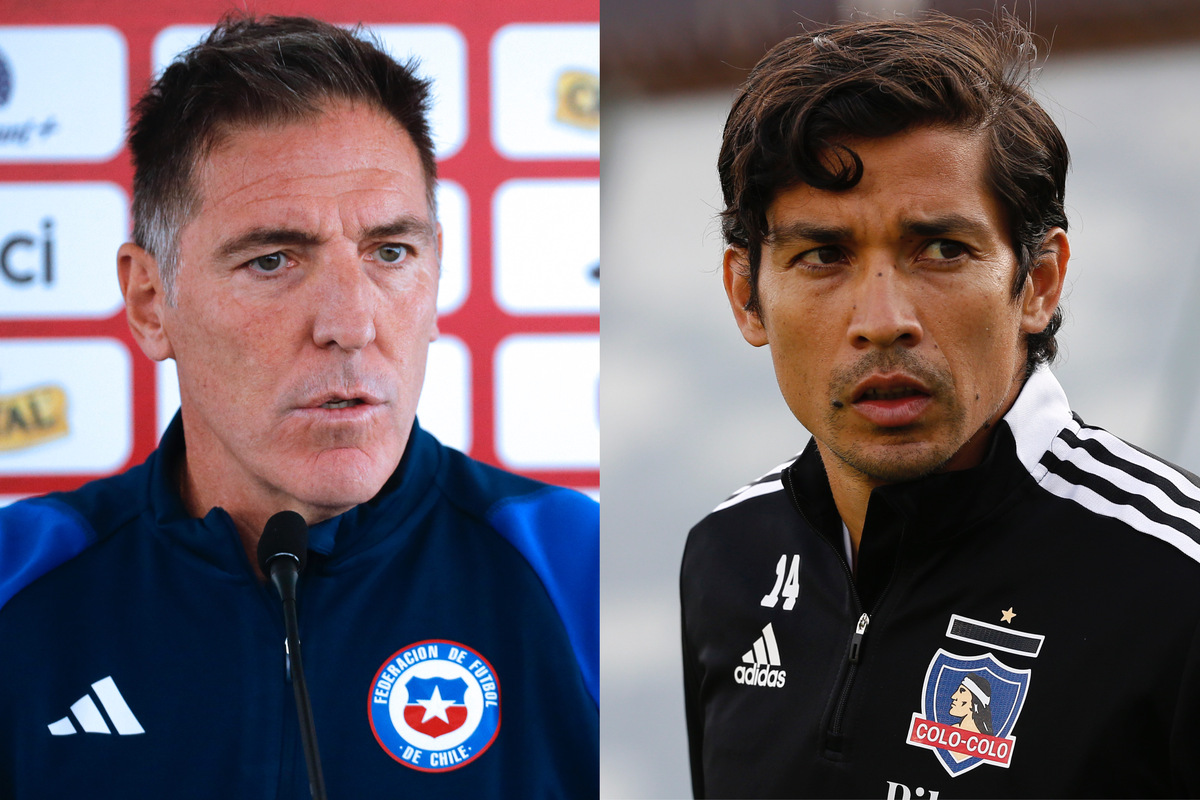 Eduardo Berizzo y Matías Fernández serios.