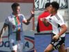 Leonardo Valencia y Damián Pizarro celebrando los goles de sus equipos con las camisetas de Cobresal y Colo-Colo, respectivamente.