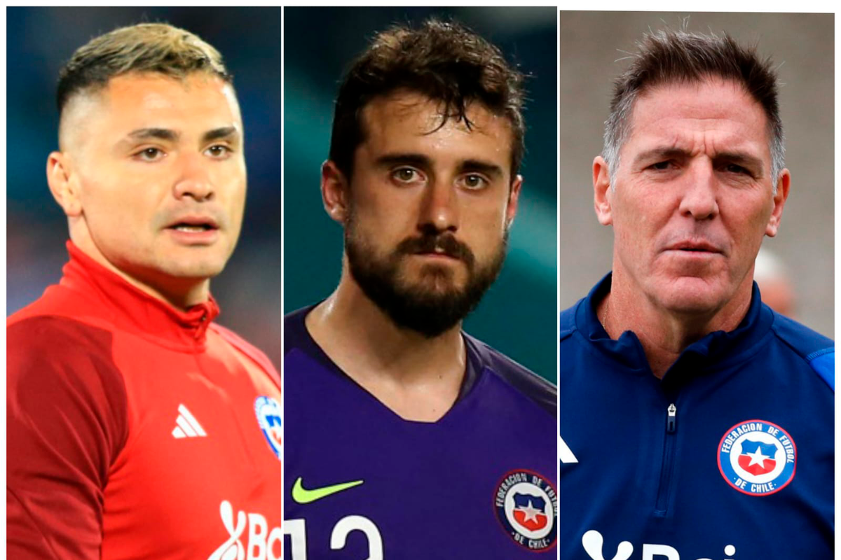 Primer plano al rostro de Cristóbal Campos y Fernando de Paul, actual portero de Universidad de Chile y Colo-Colo, respectivamente. Sumado a Eduardo Berizzo, DT de la Selección Chilena desde el año 2022.