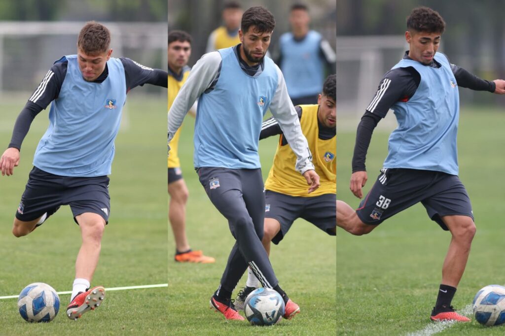 Lucas Soto, Jeyson Rojas y Dylan Portilla durante el entrenamiento de Colo-Colo Proyección.