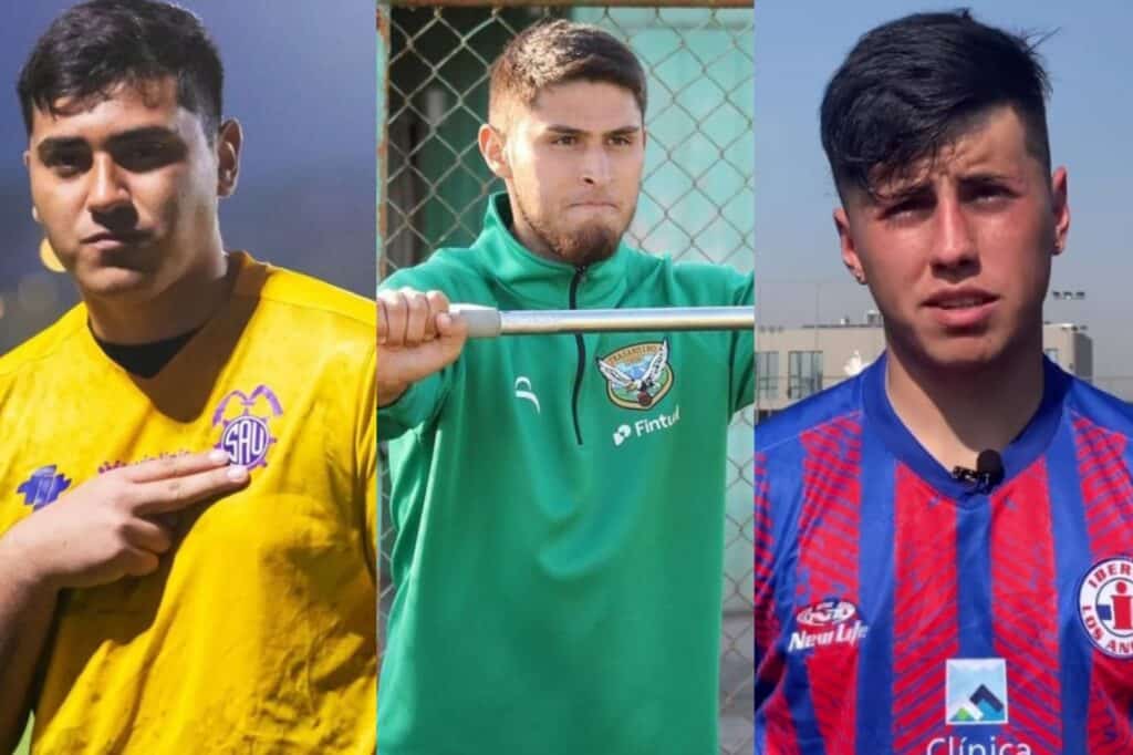 Julio Fierro, Erik Ottesen y Francisco García con camisetas de San Antonio Unido, Trasandino y Deportes Iberia.