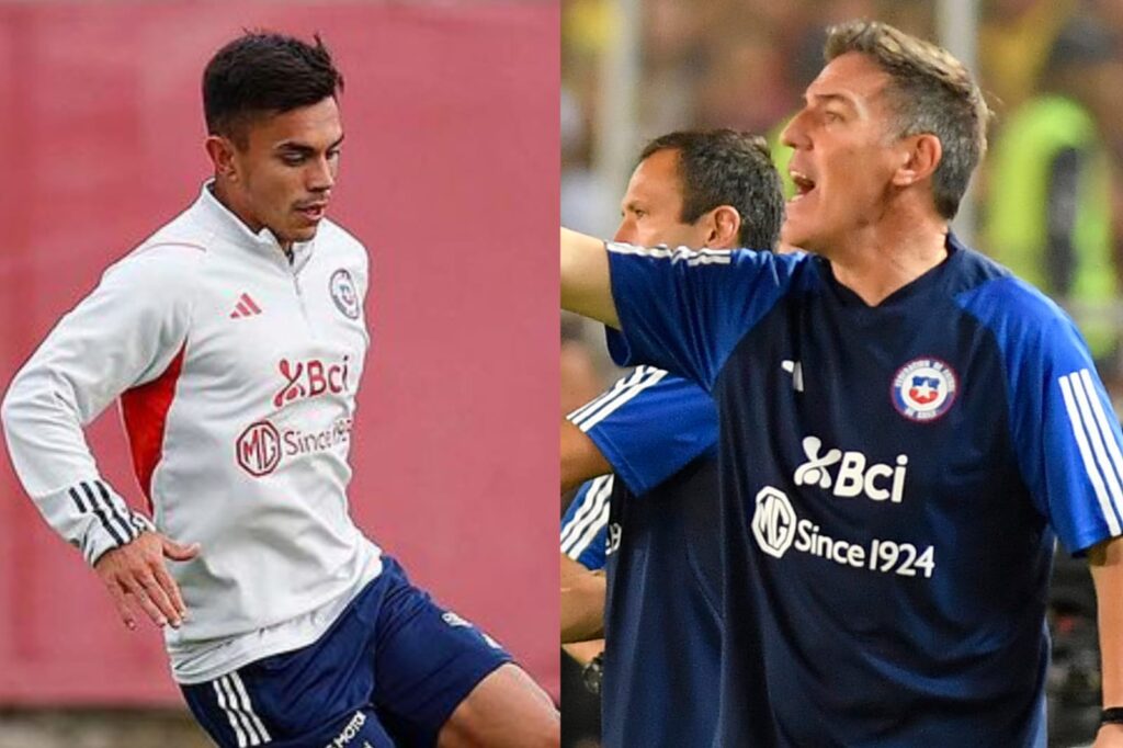 Primer plano a Vicente Pizarro y Eduardo Berizzo con indumentaria de la Selección Chilena.