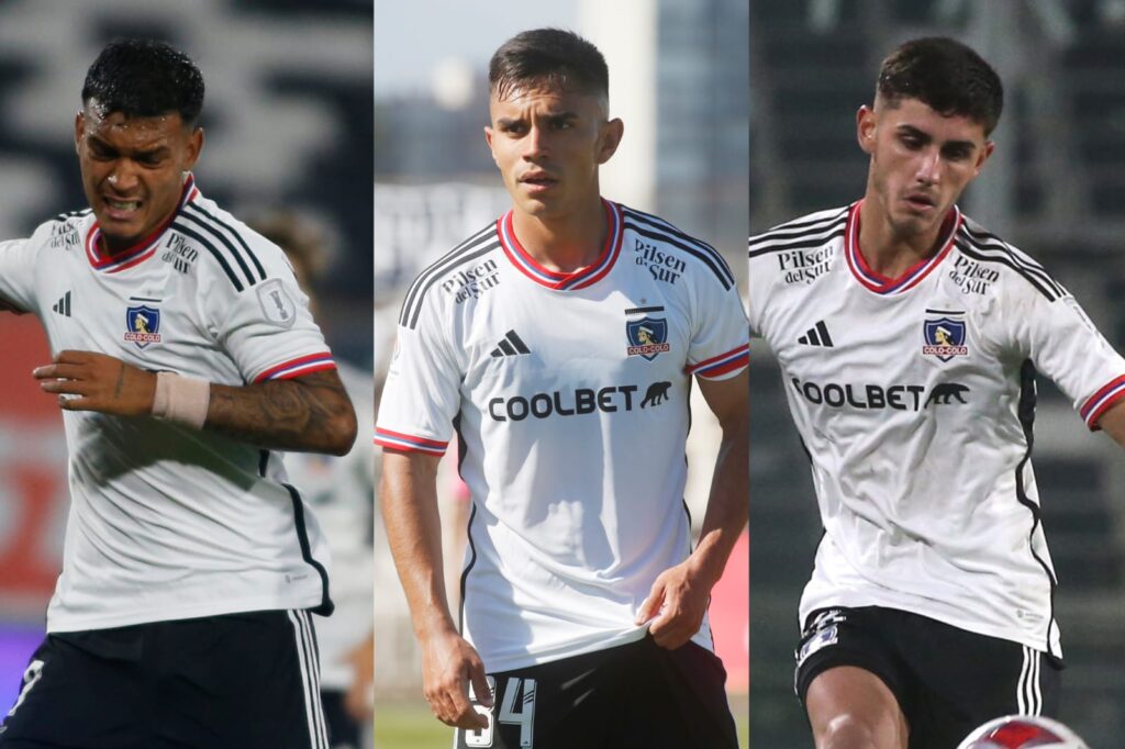 Daniel Gutiérrez, Vicente Pizarro y Bruno Gutiérrez con la camiseta de Colo-Colo.