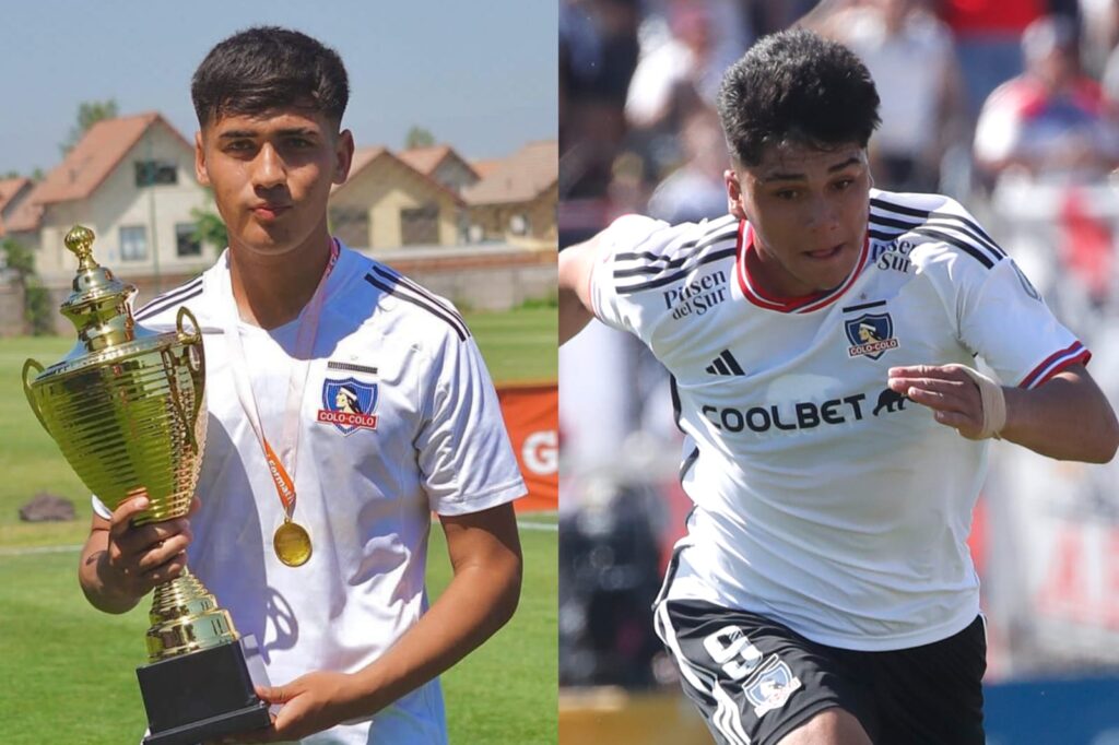 Primer plano a Benjamín Araya y Damián Pizarro con la camiseta de Colo-Colo.