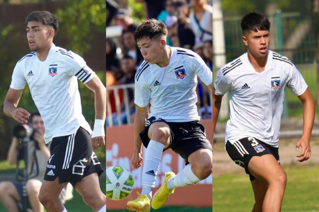 Nicolás Suárez, Leandro Hernández y Miguel Toledo jugando con la proyección de Colo-Colo.