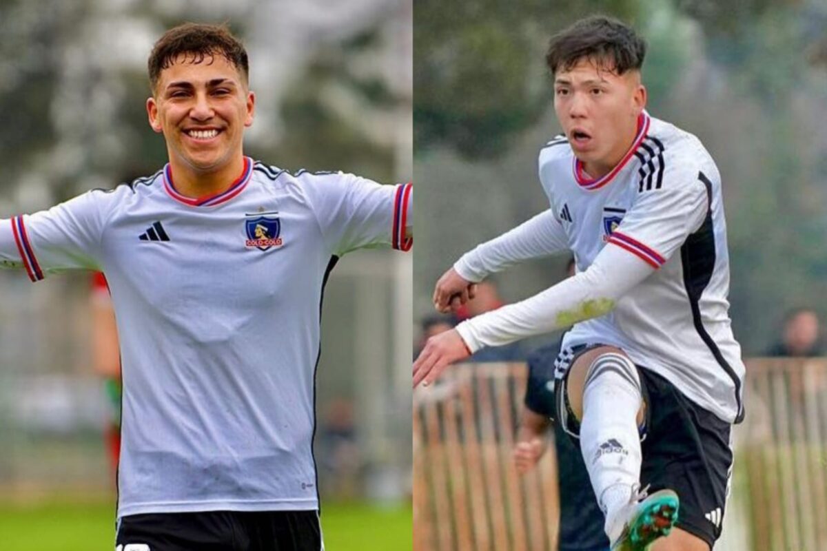 Primer plano a Enzo Romero y Leandro Hernández con la camiseta de Colo-Colo en un partido de la Categoría de Proyección.