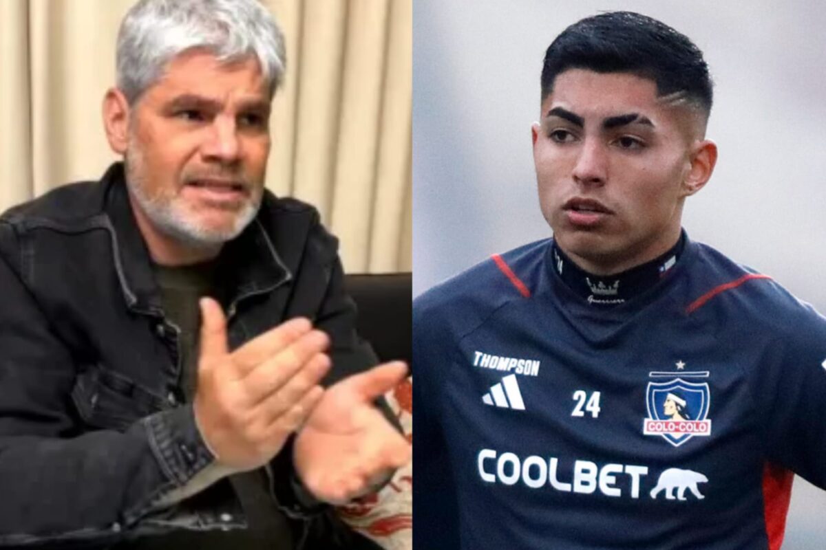 Primer plano a Juan Cristóbal Guarello en La Hora de King Kong y Jordhy Thompson con indumentaria de entrenamiento de Colo-Colo.