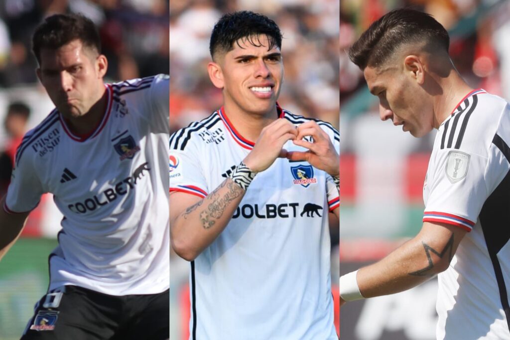 Primer plano a César Fuentes, Carlos Palacios y Óscar Opazo con la camiseta de Colo-Colo.