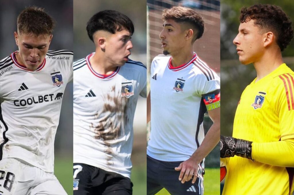 Lucas Soto, Leandro Hernández, Dylan Portilla y Martín Ballesteros con camiseta de Colo-Colo.