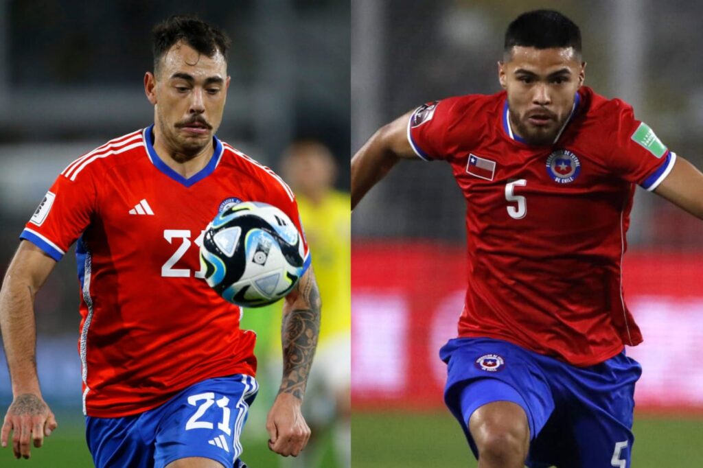 Matías Catalán y Paulo Díaz con la camiseta de la Selección Chilena.