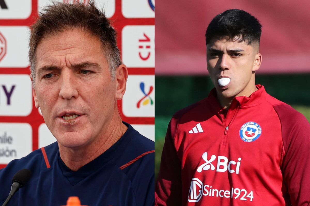 Primer plano a Eduardo Berizzo y Damián Pizarro con indumentaria de la Selección Chilena.