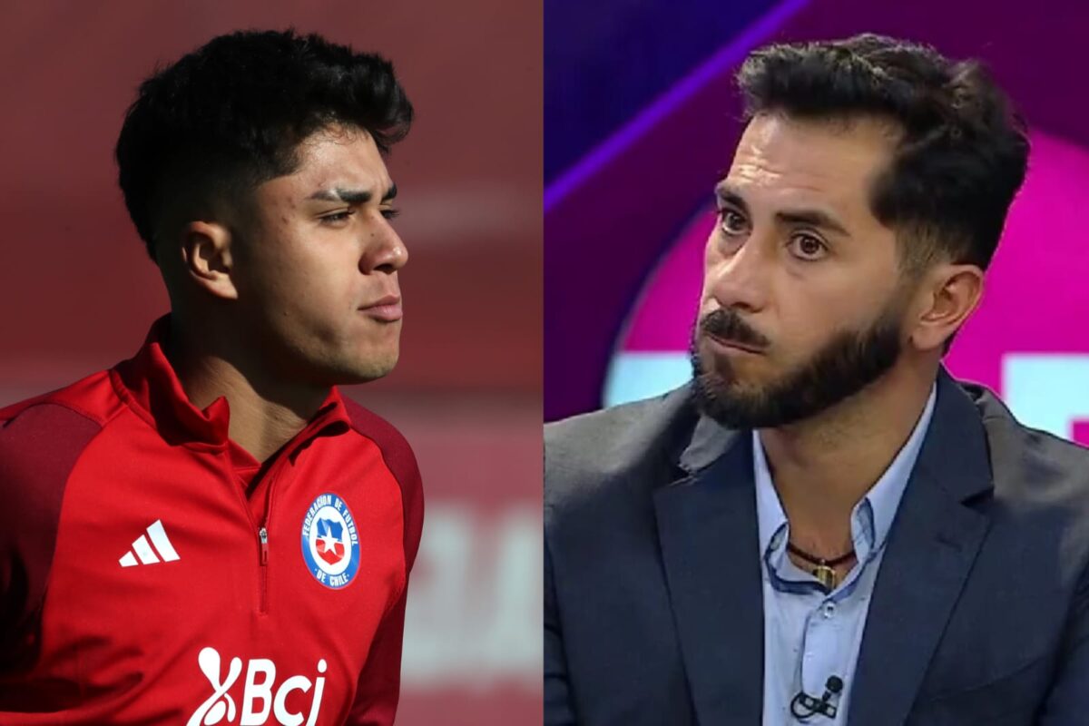 Primer plano a Damián Pizarro con indumentaria de la Selección Chilena y Johnny Herrera con traje en TNT Sports.