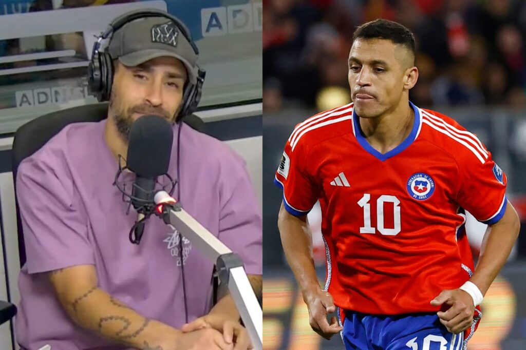 Jorge Valdivia sonriendo durante el programa de 'Los Tenores' y Alexis Sánchez en el partido con la Selección Chilena frente a Paraguay.