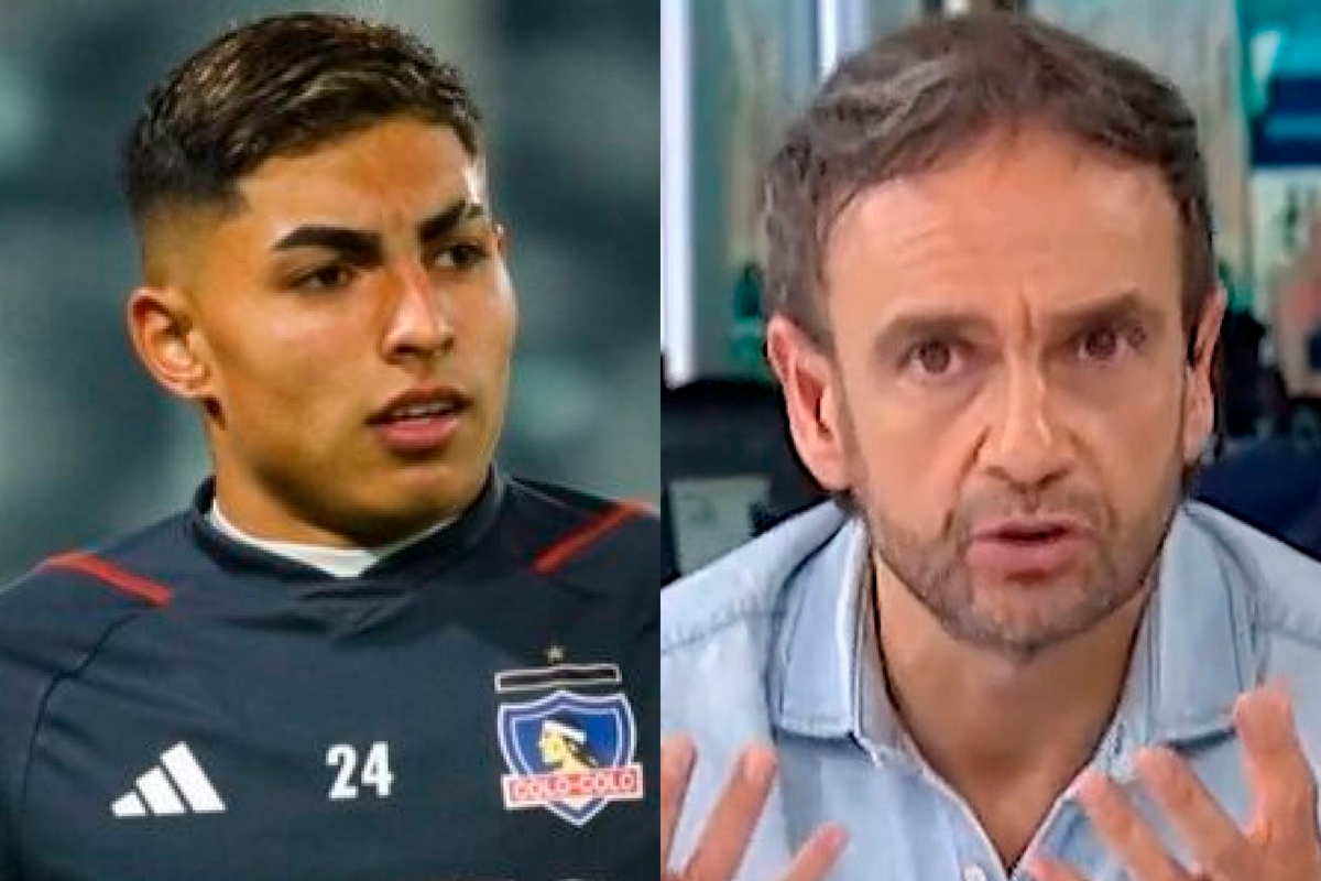 Primer plano al rostro de Jordhy Thompson y Rodrigo Sepúlveda, jugador de Colo-Colo y periodista de Mega durante la temporada 2023.