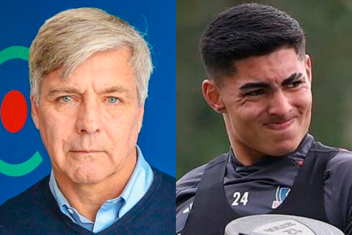 Primer plano al rostro de Harold Mayne-Nicholls, ex presidente de la ANFP y otrora directivo de Blanco y Negro, además de Jordhy Thompson, jugador de Colo-Colo durante la temporada 2023.