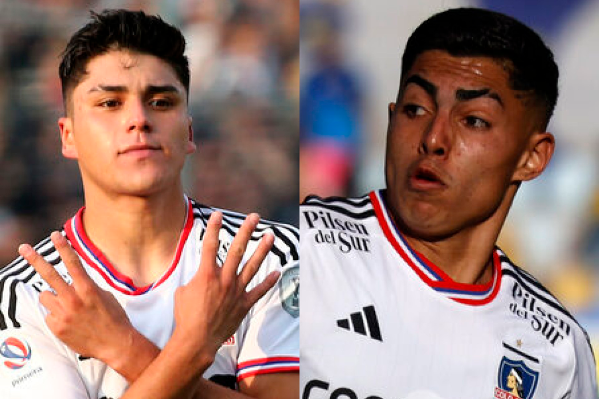 Primer plano al rostro de Damián Pizzarro y Jordhy Thompson, jugadores de Colo-Colo durante la temporada 2023.