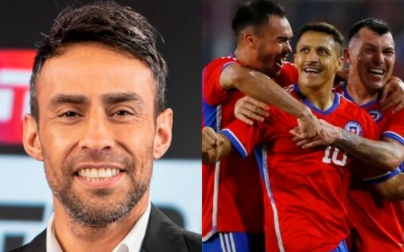 A mano izquierda aparece un problema plano al rostro sonriente de Jorge Valdivia, mientras que a mano derecha se ve a tres futbolistas de la Selección Chilena celebrando un gol.