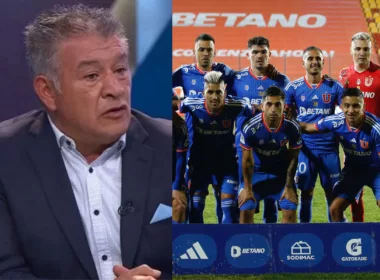 Claudio Borghi serio. Jugadores de Universidad de Chile antes de disputar un partido.