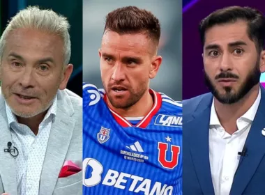 Juvenal Olmos y Johnny Herrera durante un capítulo de TST. Matías Zaldivia con la camiseta de Universidad de Chile.