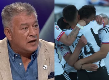 Claudio Borghi mirando seriamente. Jugadores de Colo-Colo abrazándose.