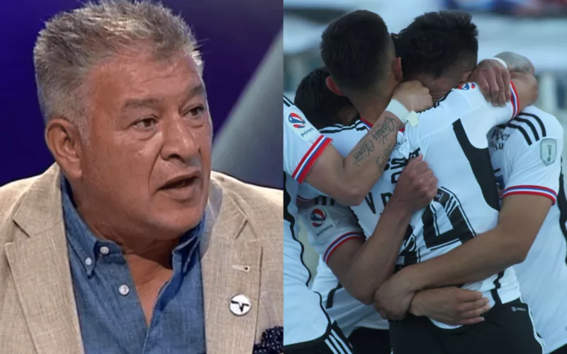 Claudio Borghi mirando seriamente. Jugadores de Colo-Colo abrazándose.