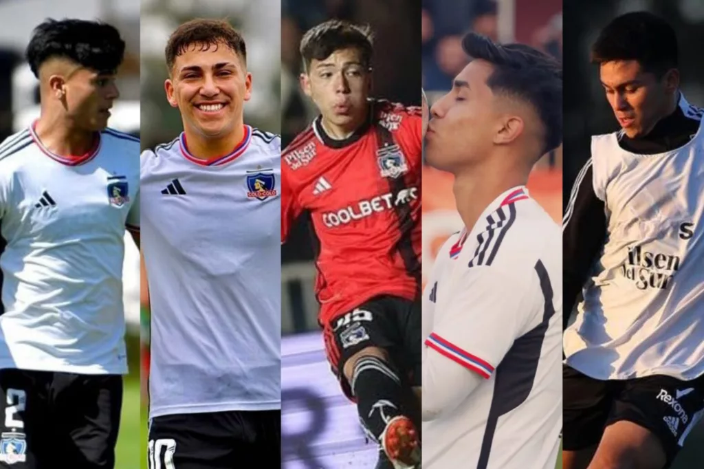 Matías Pinto, Enzo Riquelme, Leandro Hernández, Cristián Alarcón y Bastián Silva con la Categoría de Proyección de Colo-Colo.