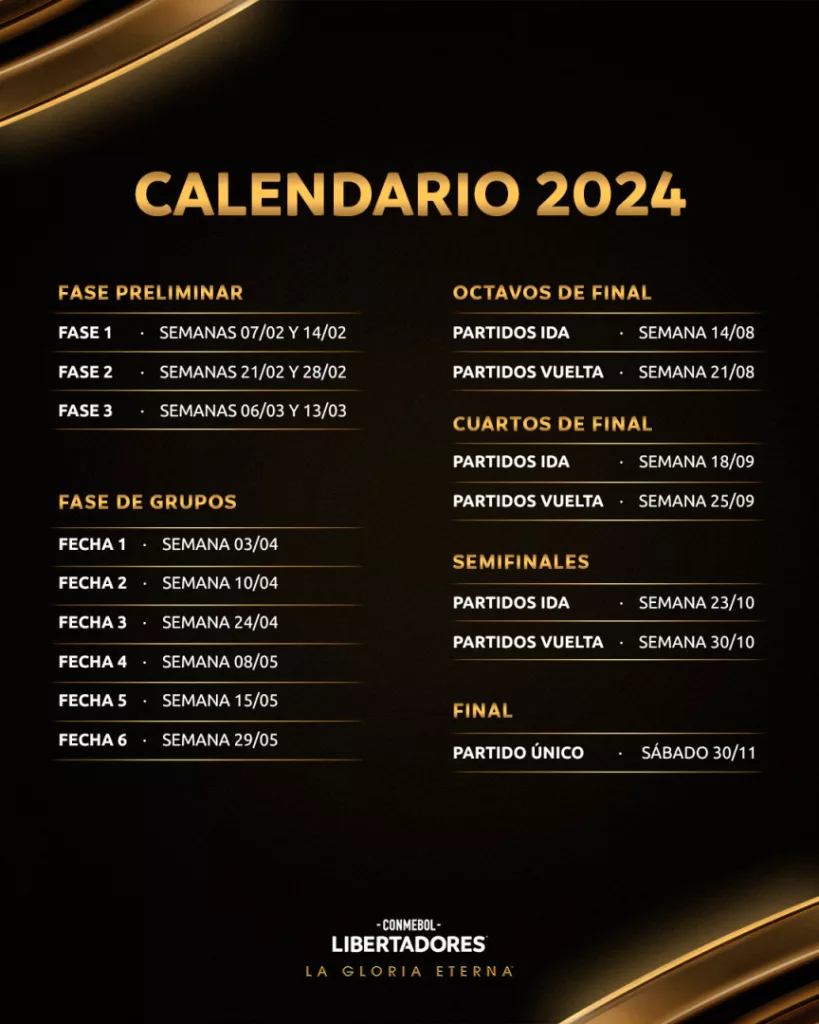 Publicación en instagram con los horarios de la Copa Libertadores 2024