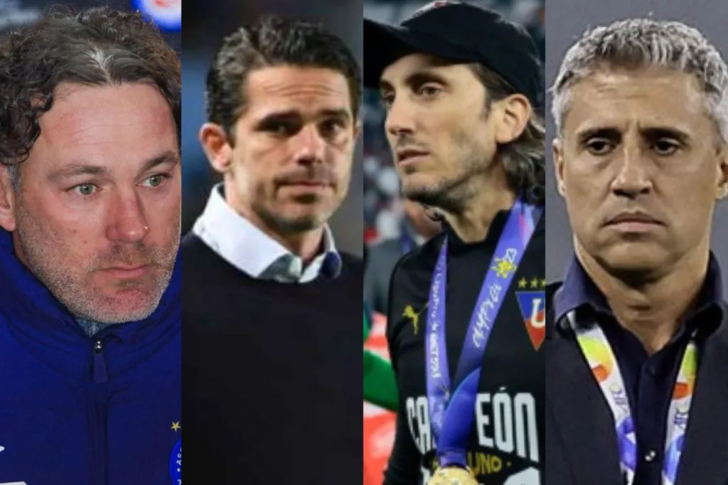 Primer plano a los rostros de Gabriel Milito, Fernando Gago, Luis Zubeldía y Hernán Crespo