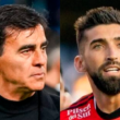 Primer plano al rostro de Emiliano Amor y Gustavo Quinteros, defensor y entrenador de Colo-Colo durante la temporada 2023, respectivamente.
