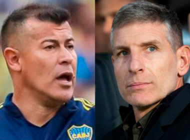 Primer plano al rostro de Jorge Almirón y Martín Palermo, actuales entrenadores de fútbol y ex jugadores profesionales.