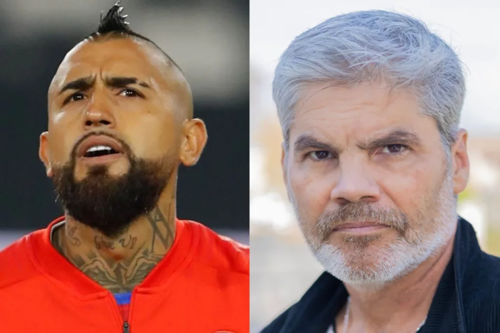 Primer plano a los rostros de Arturo Vidal y Juan Cristóbal Guarello.