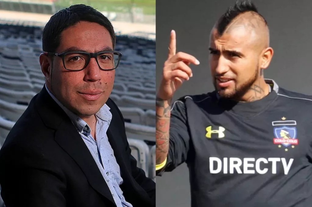 Primer plano a Matías Camacho y Arturo Vidal en el Estadio Monumental.