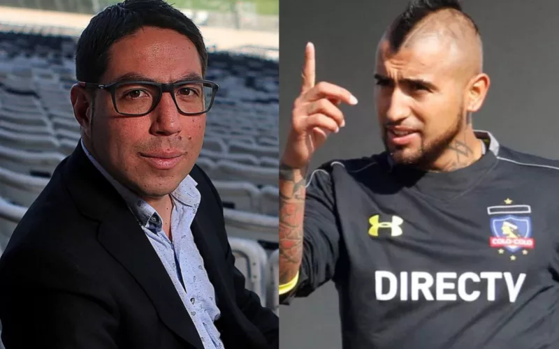 Primer plano a Matías Camacho y Arturo Vidal en el Estadio Monumental.