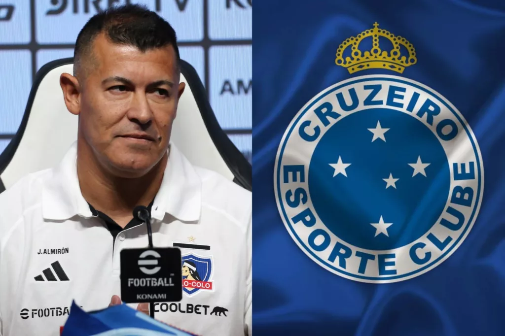 Jorge Almirón y el logo de Cruzeiro
