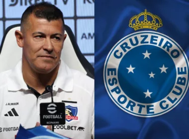 Jorge Almirón y el logo de Cruzeiro