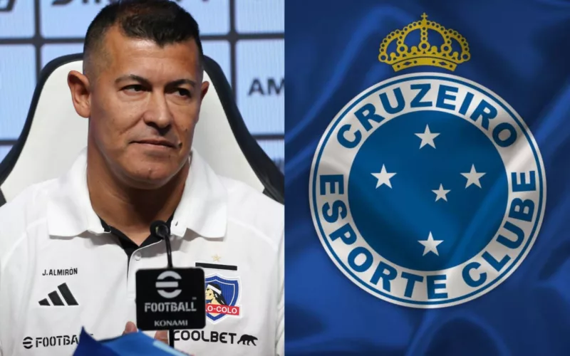 Jorge Almirón y el logo de Cruzeiro