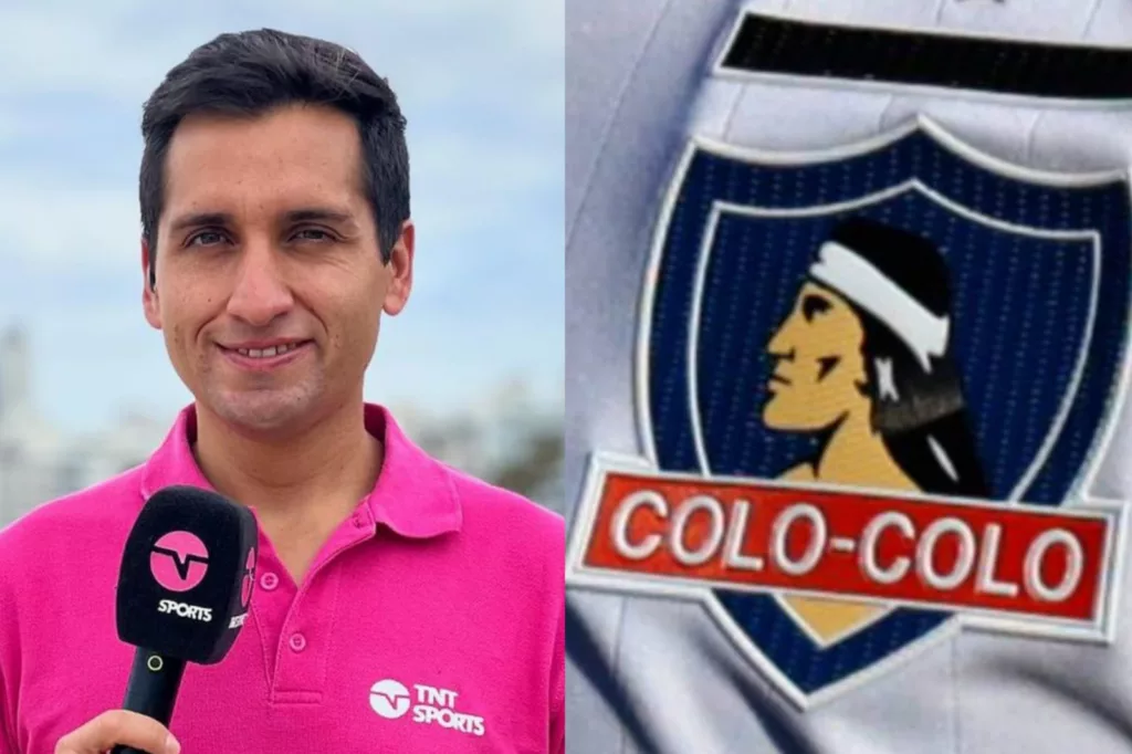 Primer plano a Daniel Arrieta en TNT Sports y el escudo de Colo-Colo