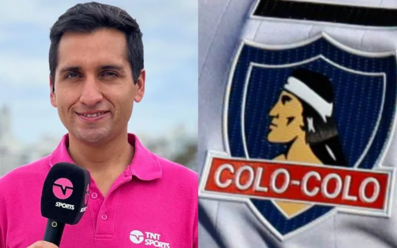 Primer plano a Daniel Arrieta en TNT Sports y el escudo de Colo-Colo