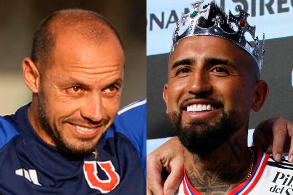 Primer plano al rostro de Marcelo Díaz y Arturo Vidal, flamantes refuerzos de Universidad de Chile y Colo-Colo para la temporada 2024, respectivamente.