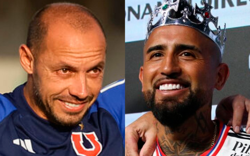 Primer plano al rostro de Marcelo Díaz y Arturo Vidal, flamantes refuerzos de Universidad de Chile y Colo-Colo para la temporada 2024, respectivamente.